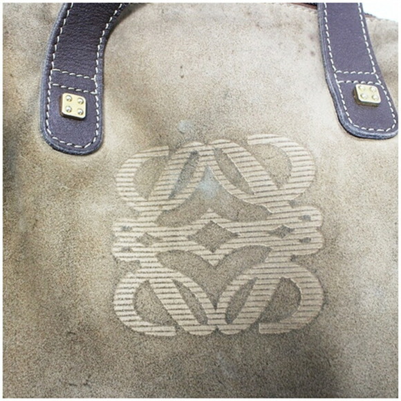 LOEWE Anagram Amazona 28 Handbag Boston Bag Suede x Leather Beige Dark Brown ... - Picture 12 of 12